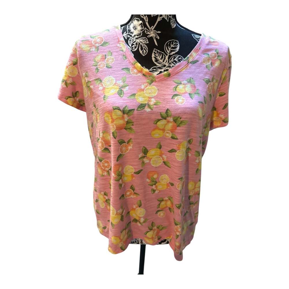 Talbots Petite V-Neck T-Shirt with Citrus Fruit Floral Print